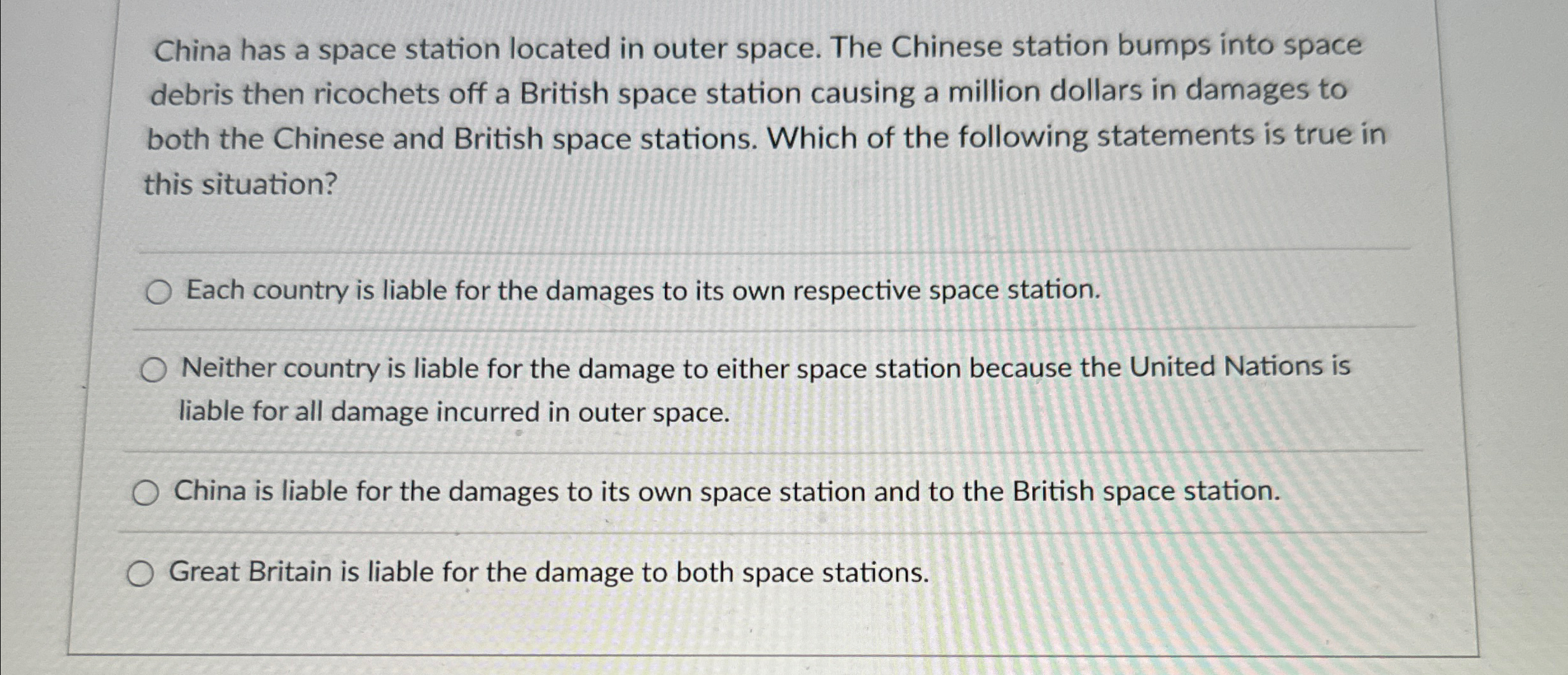  China has a space station located in outer space. The Chinese