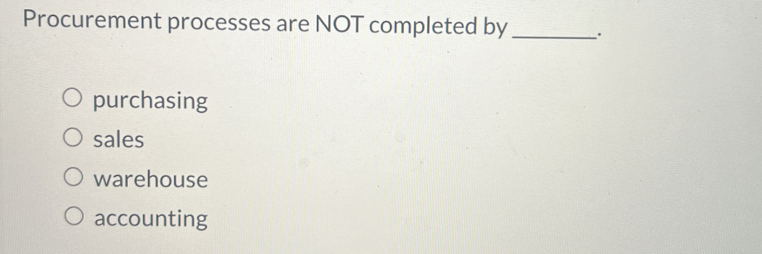  Procurement processes are NOT completed by Procurement processes are NOT completed
