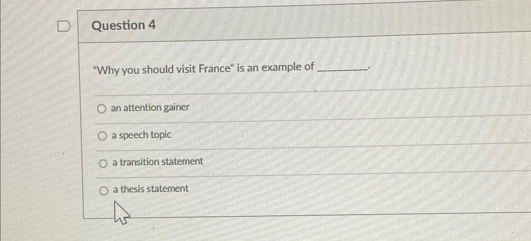  Question 4 "Why you should visit France" is an example of
