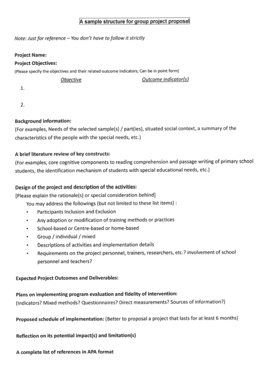  A sample structure for group project proposal Note: Just for reference