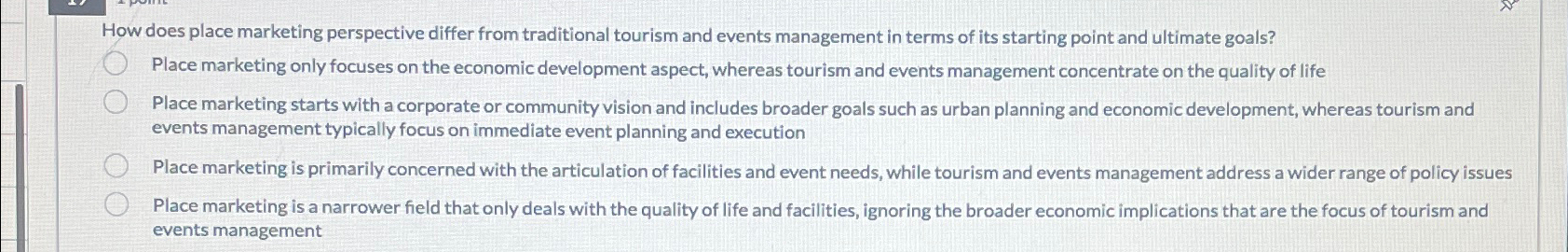  How does place marketing perspective differ from traditional tourism and events