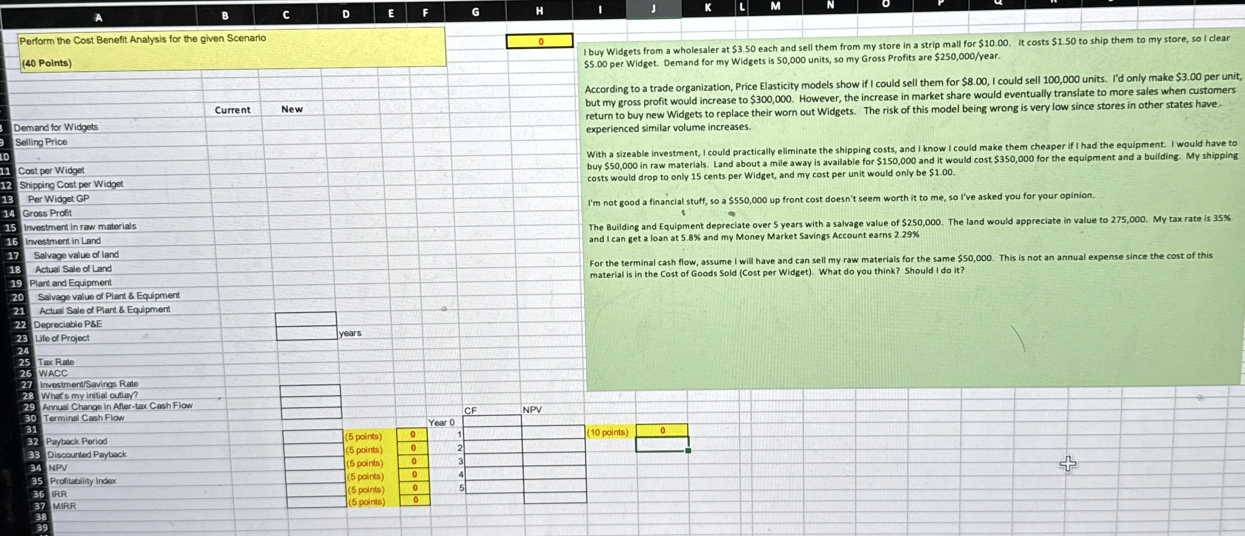  Perform the Cost Benefit Analysis for the given Scenario (40 Points)