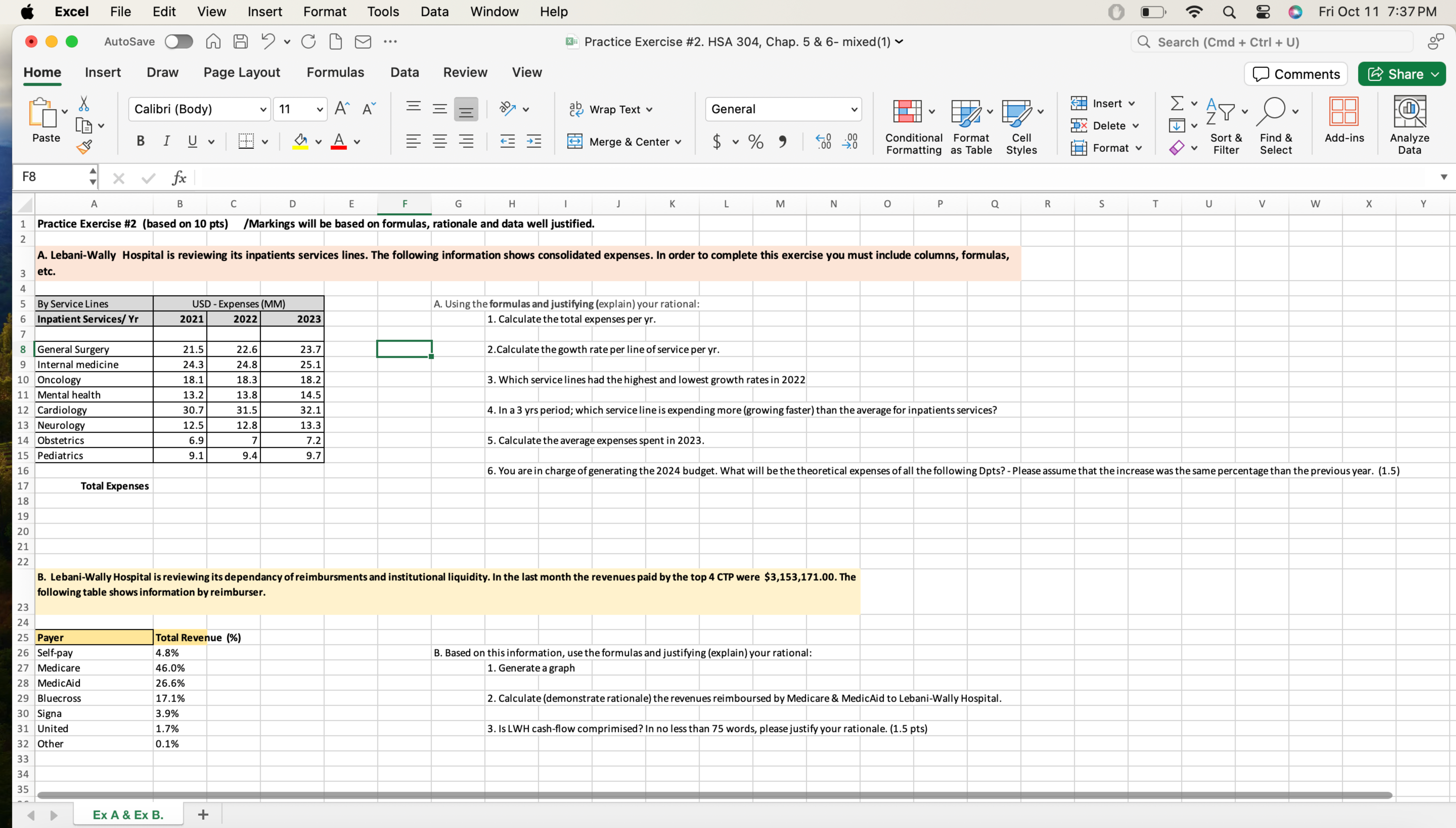  Practice Exercise \#2(based on 10 pts)/Markings will be based on formulas,