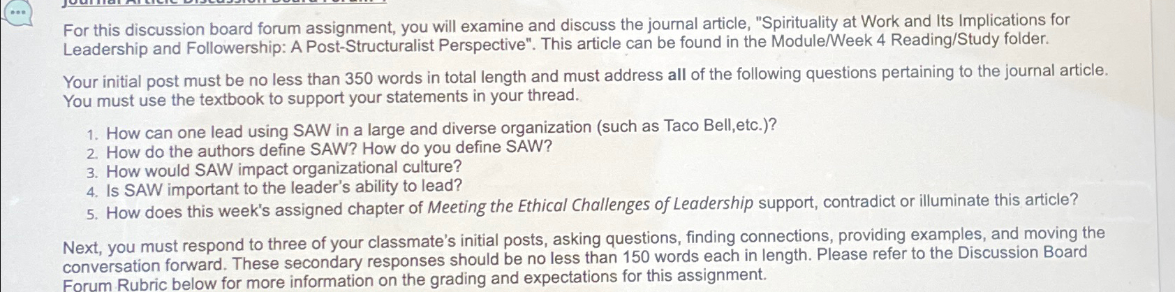  For this discussion board forum assignment, you will examine and discuss