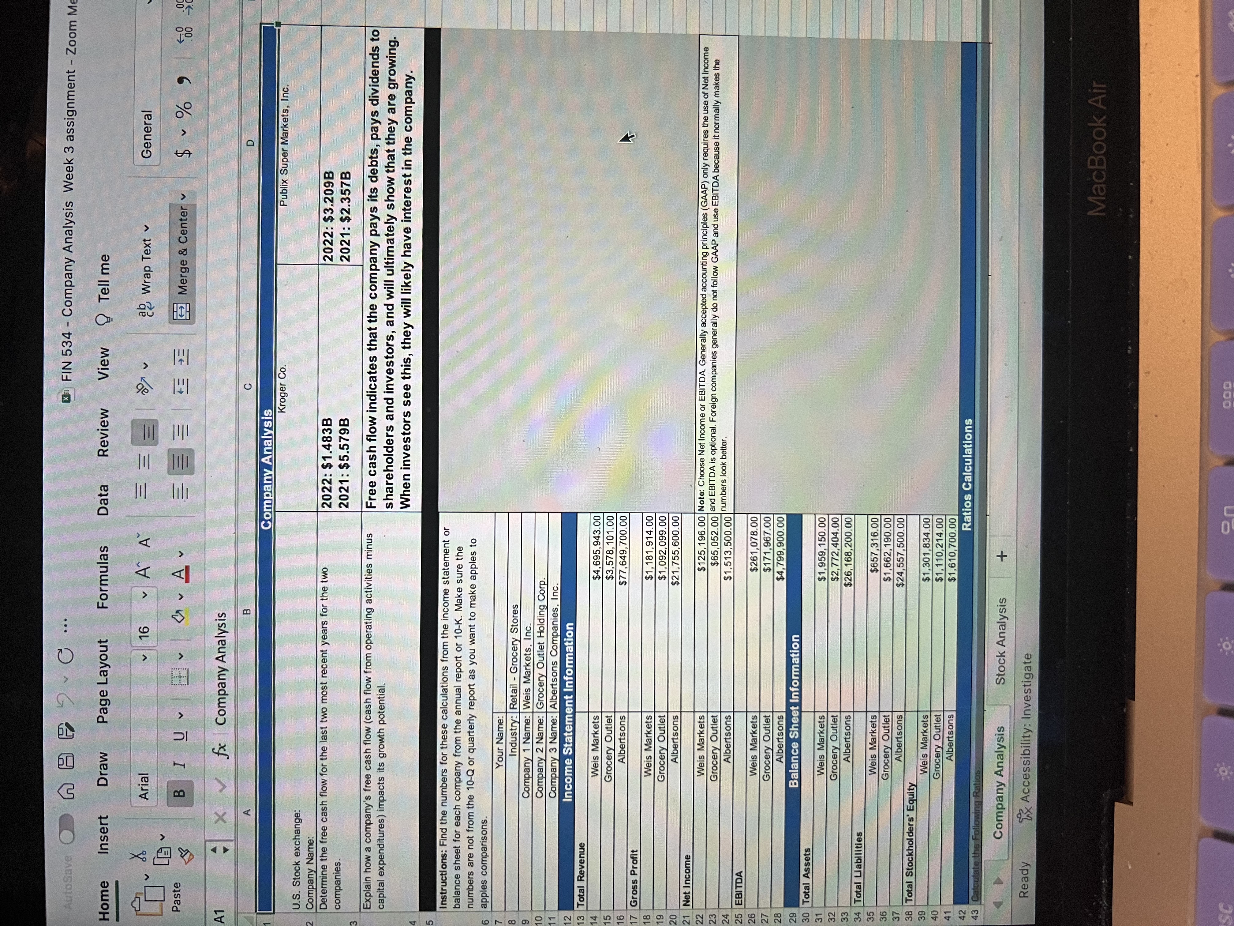  Determine the free cash flow for the last two most recent
