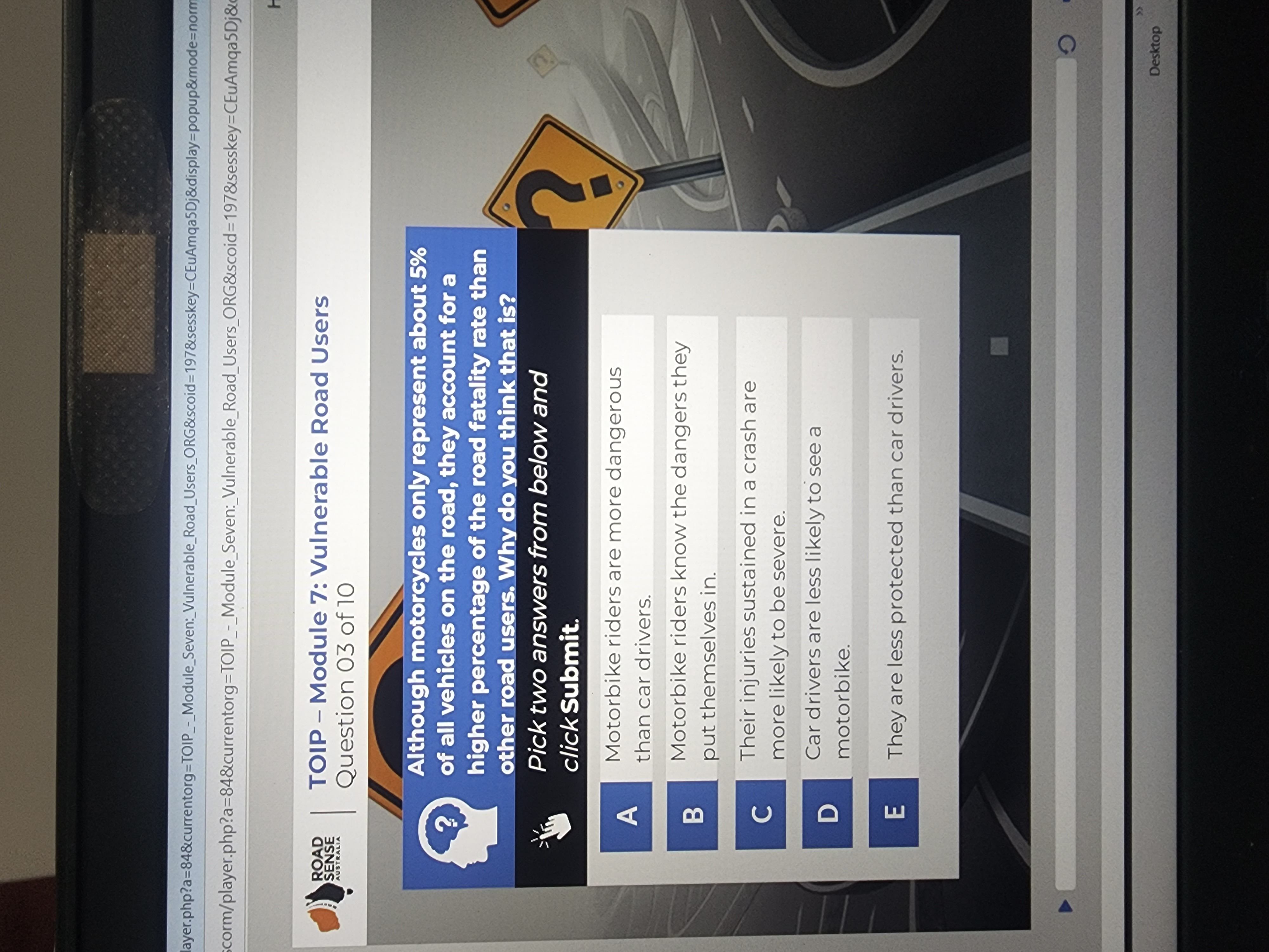  layer.php?a =84 & currentorg = TOIP _Module_Seven:-_Module_Seven:_Vulnerable_Road_Users_ORG&scoid=197&sesskey=CEuAmqa5Dj& ROAD SENSE TOIP -