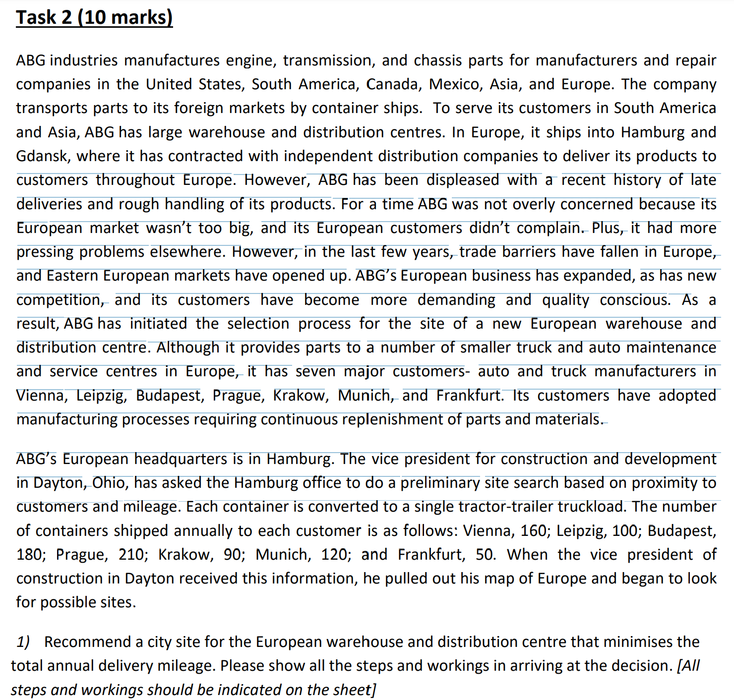  Task 2(10 marks) ABG industries manufactures engine, transmission, and chassis parts