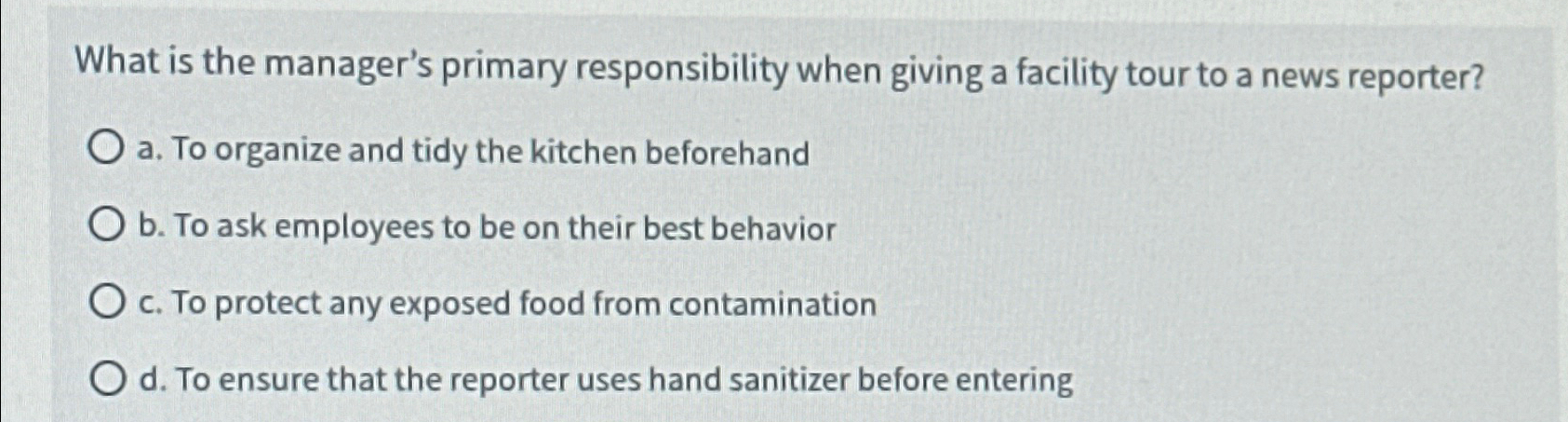  What is the manager's primary responsibility when giving a facility tour