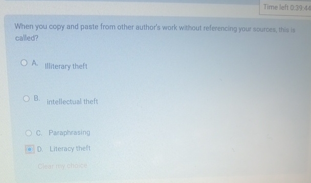  Time left 0:39:44 When you copy and paste from other author's