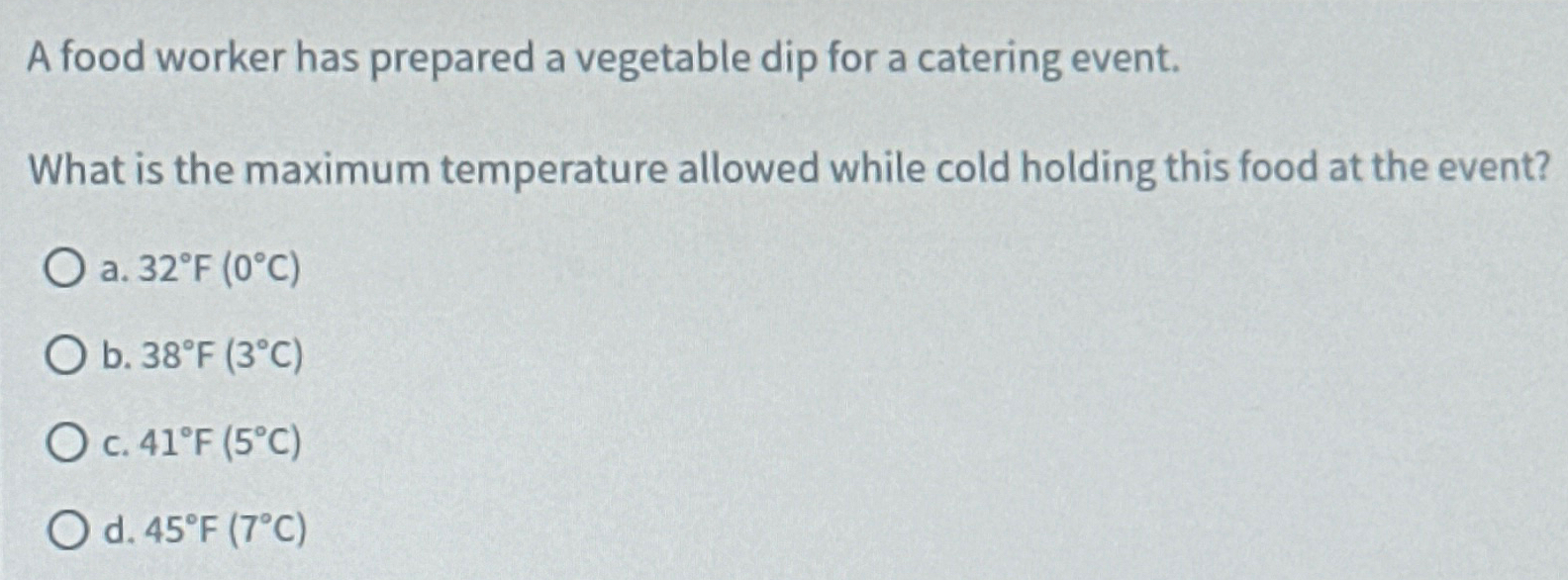  A food worker has prepared a vegetable dip for a catering