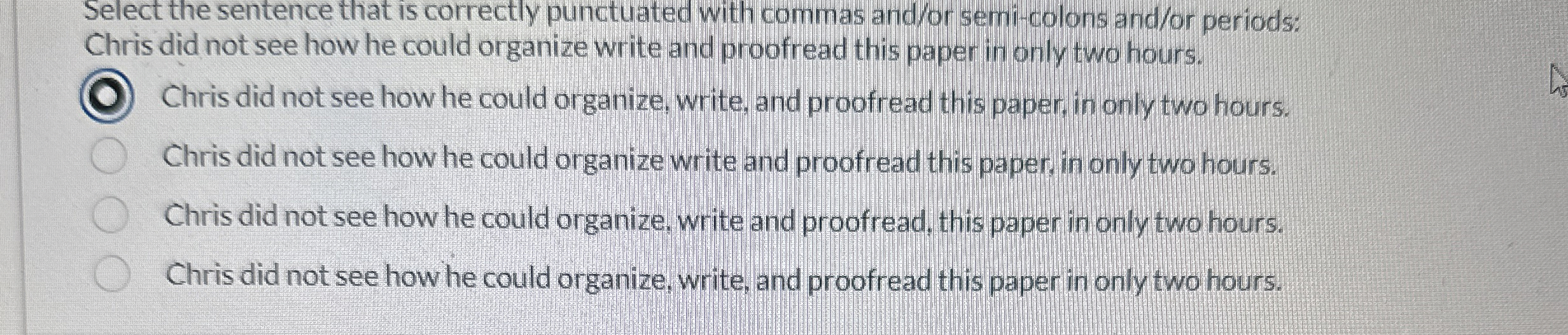  Select the sentence that is correctly punctuated with commas and/or semi-colons