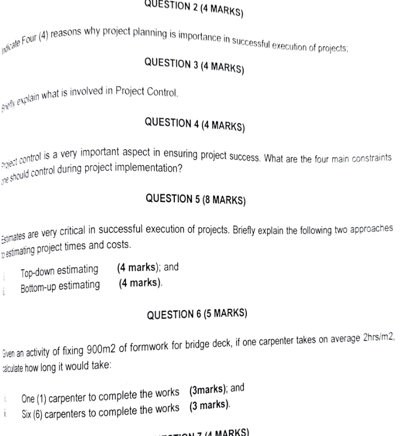  QUESTION 2(4 MARKS) In rifate Four (4) reasons why project planning