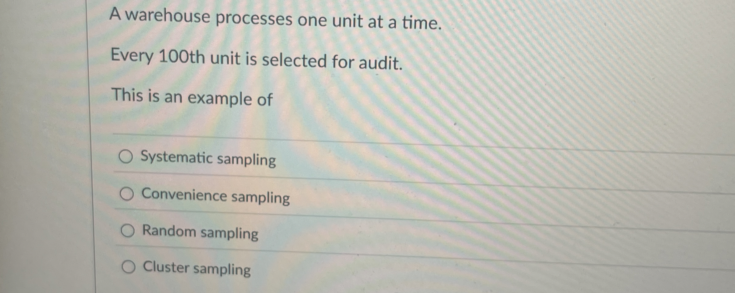  A warehouse processes one unit at a time. Every 100th unit