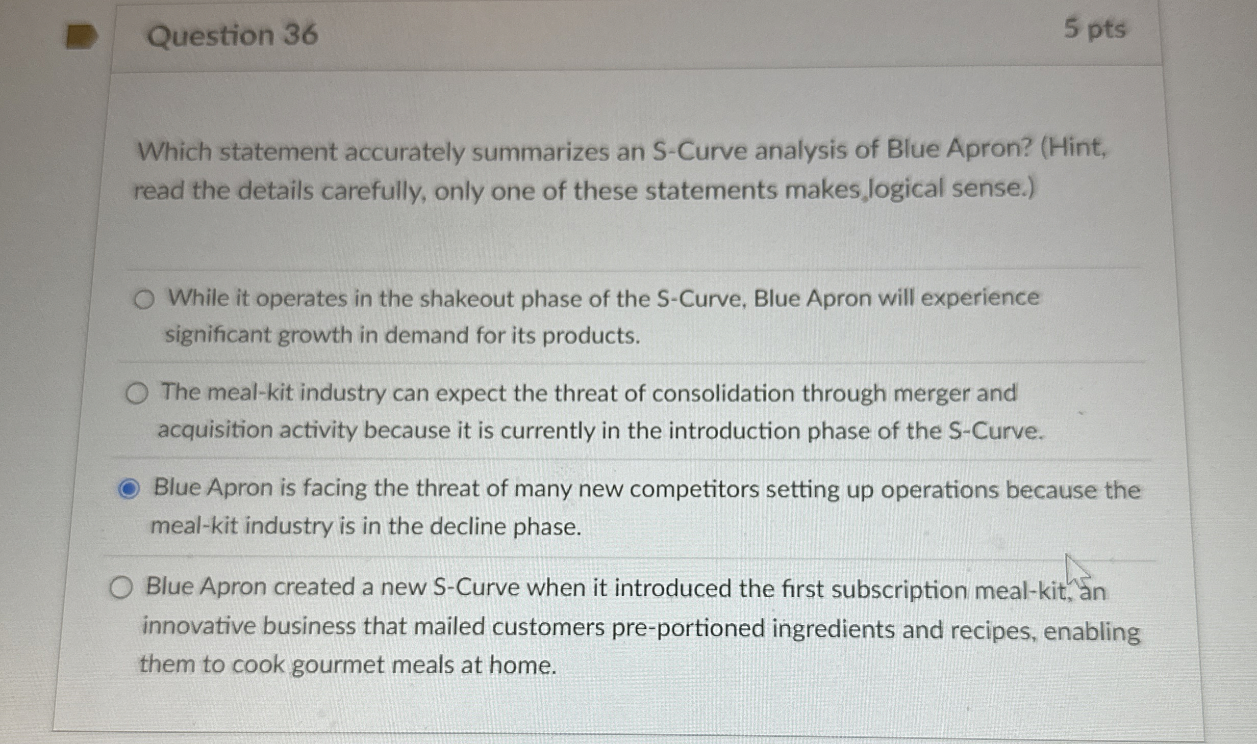 Question 36 Which statement accurately summarizes an S-Curve analysis of Blue