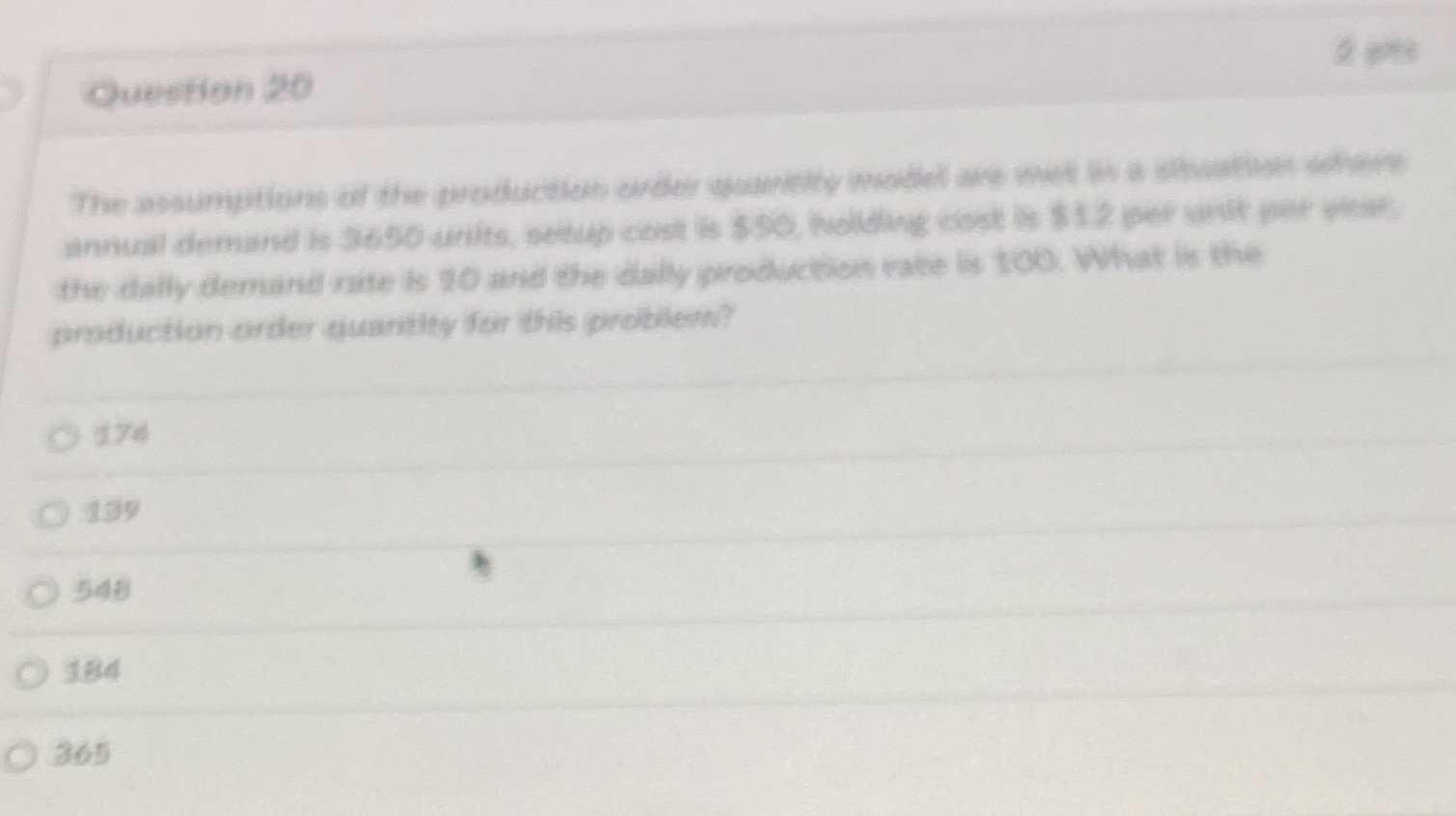  Question 20 annusi demane is 3690 imits, setup cost is $50,