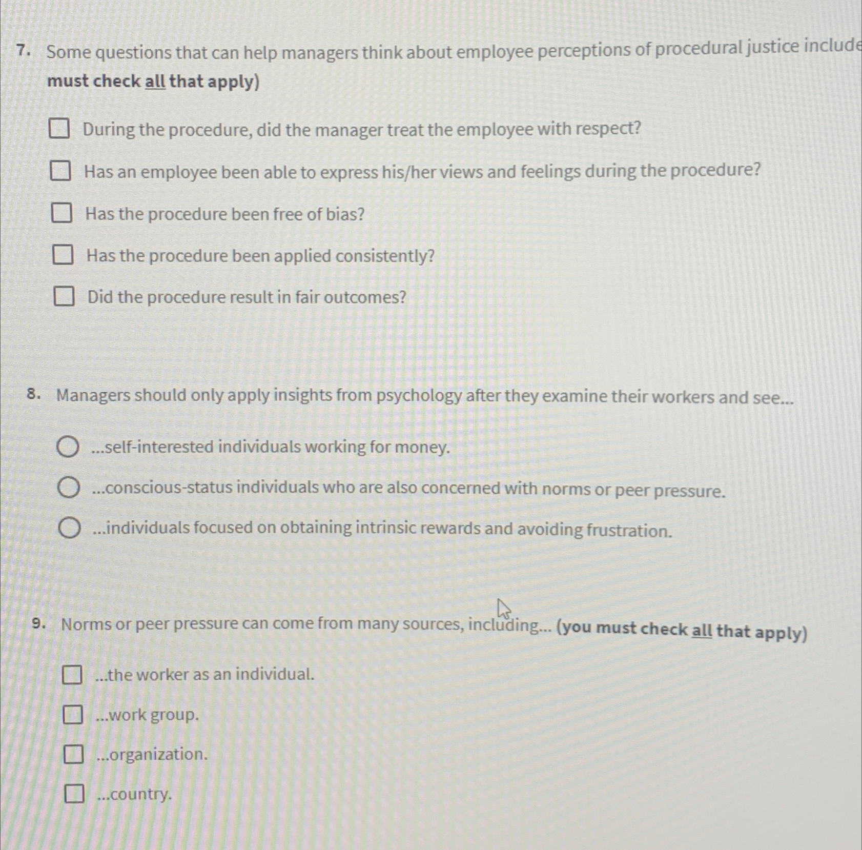  Some questions that can help managers think about employee perceptions of