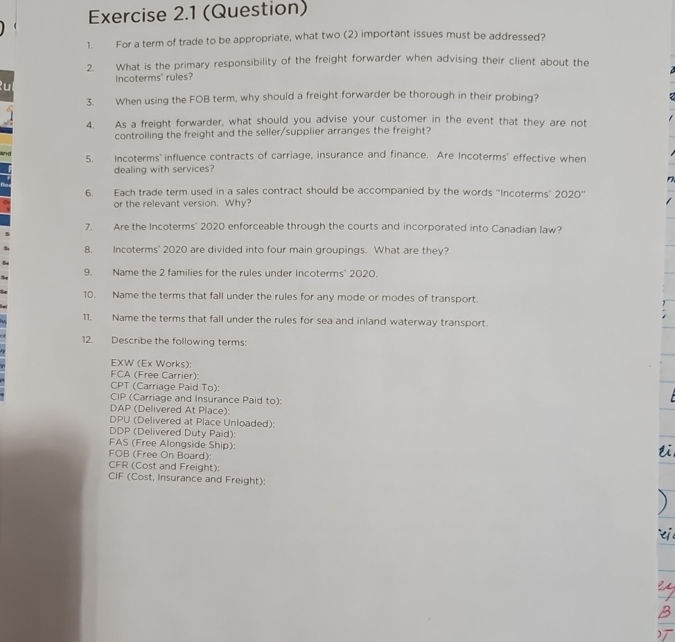  Exercise 2.1(Question) For a term of trade to be appropriate, what
