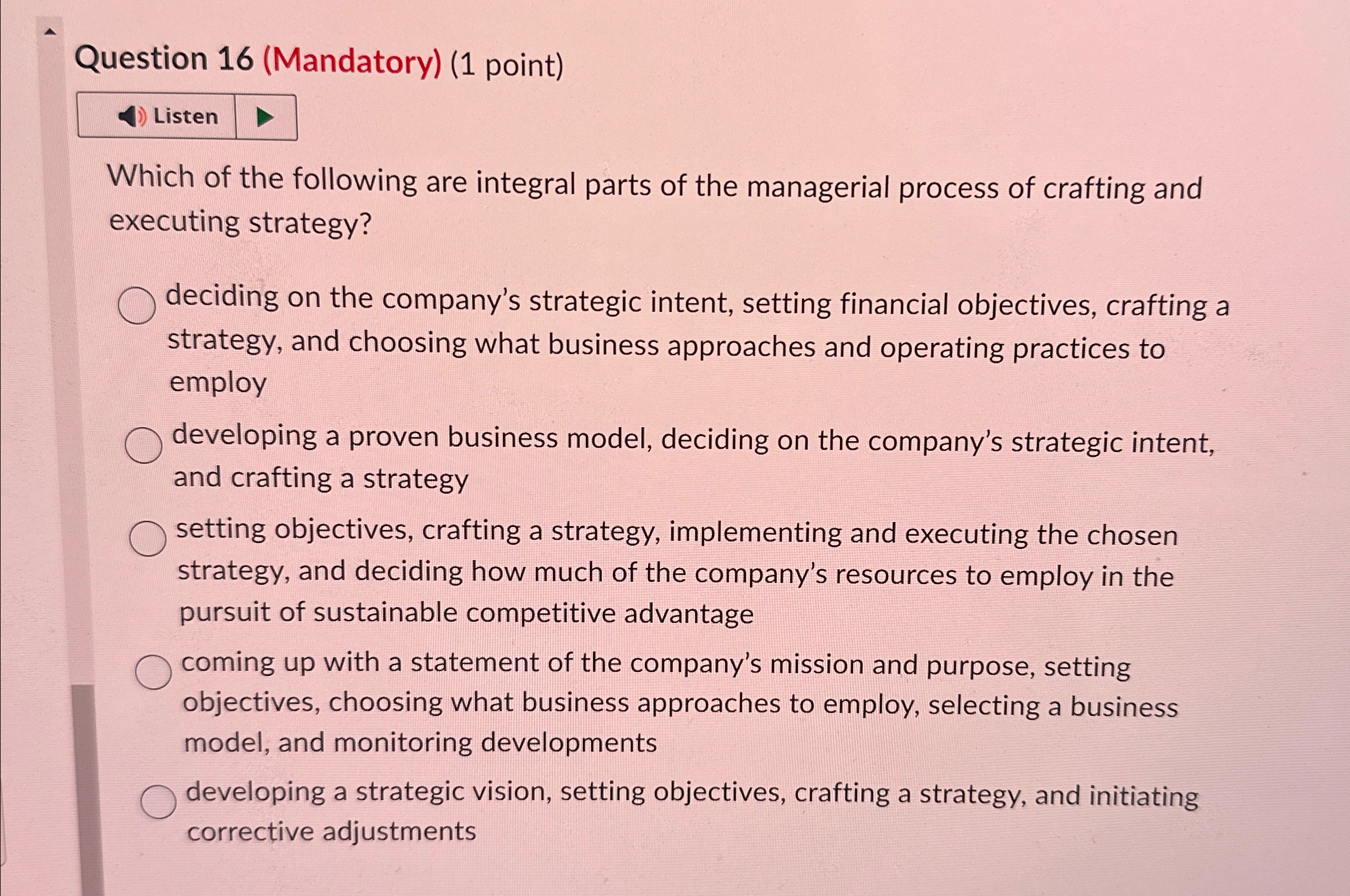  Question 16(Mandatory)(1 point) Listen Which of the following are integral parts