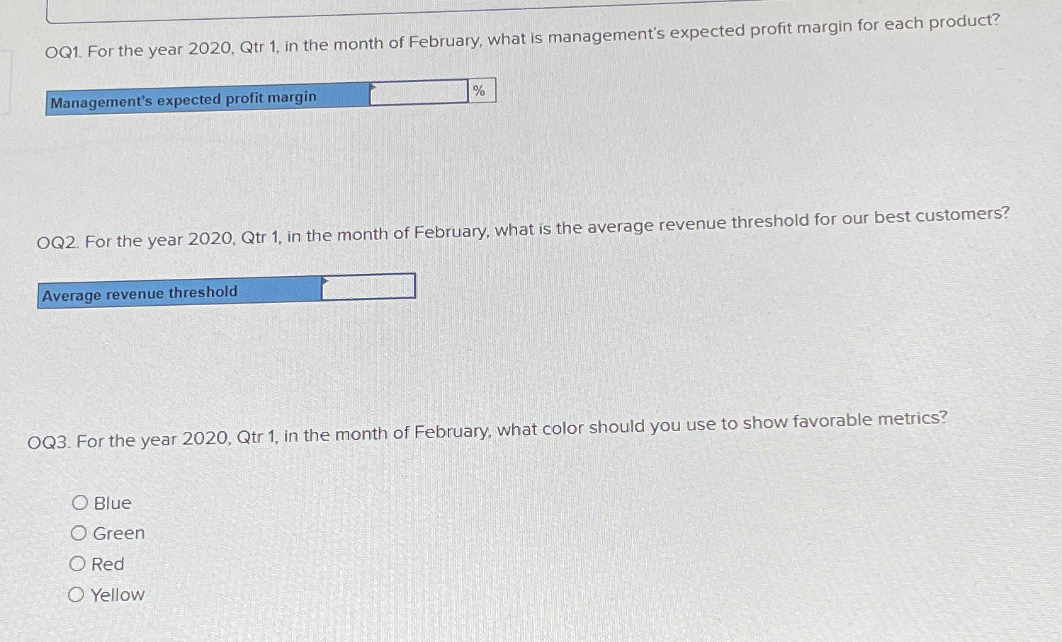  OQ1. For the year 2020, Qtr 1, in the month of