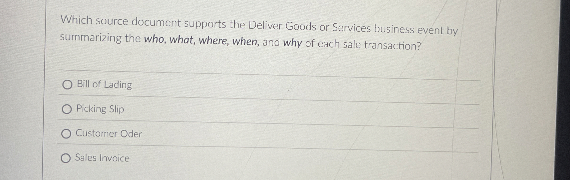  Which source document supports the Deliver Goods or Services business event