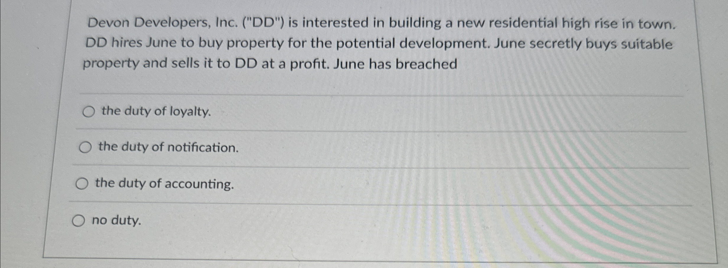  Devon Developers, Inc. ("DD") is interested in building a new residential