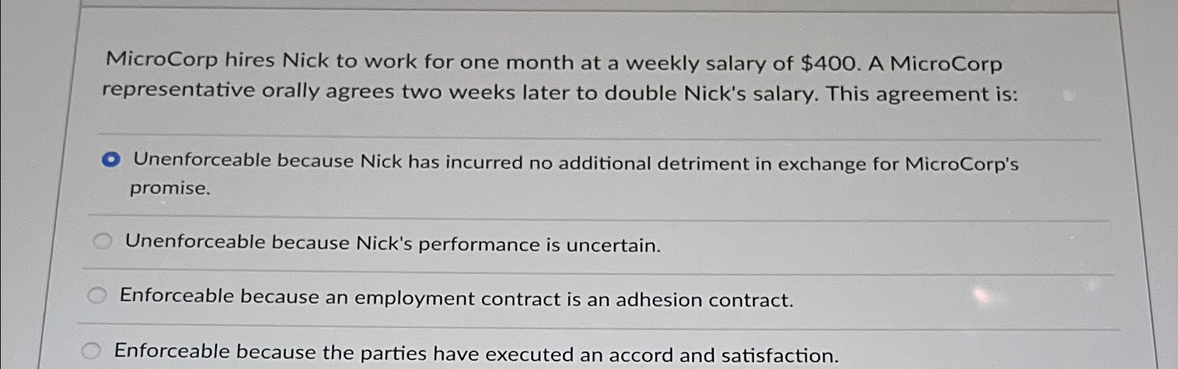  MicroCorp hires Nick to work for one month at a weekly