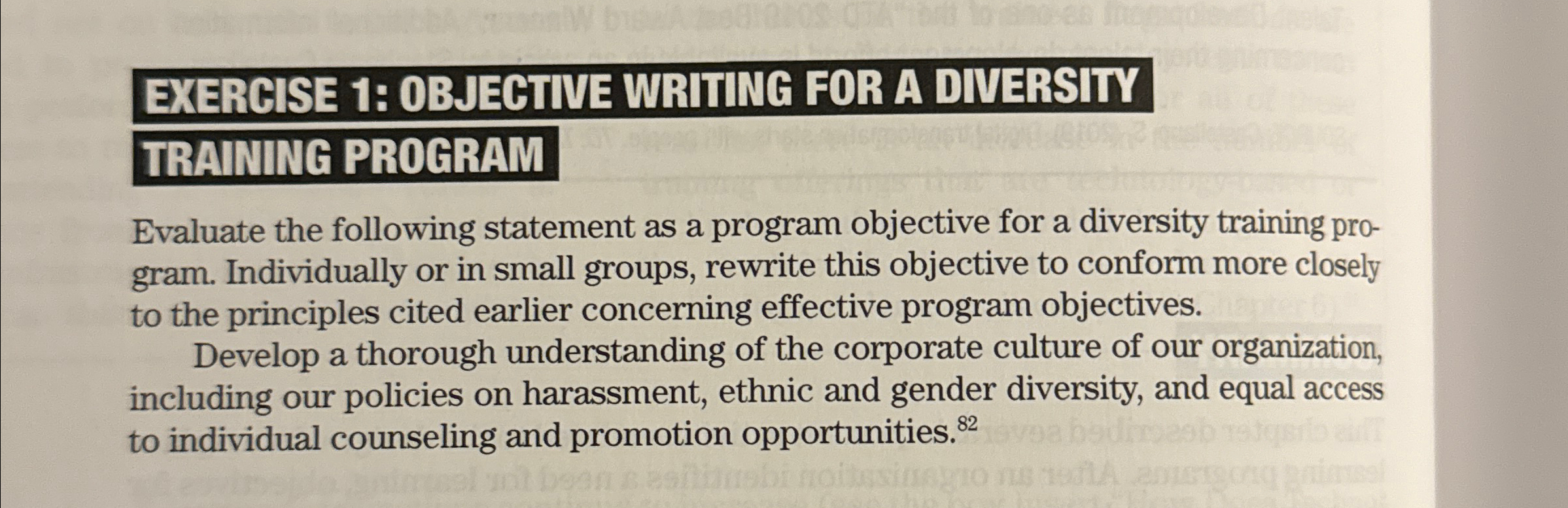  EXERGISE 1: OBJEGTIVE WRJING FOR A DNERSITY TRAINING PROGRAM Evaluate the