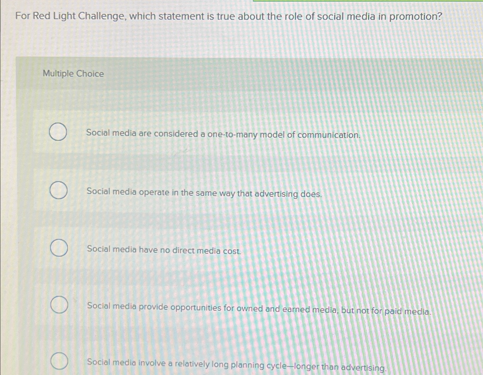  For Red Light Challenge, which statement is true about the role