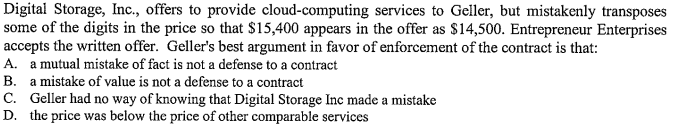  Digital Storage, Inc., offers to provide cloud-computing services to Geller, but