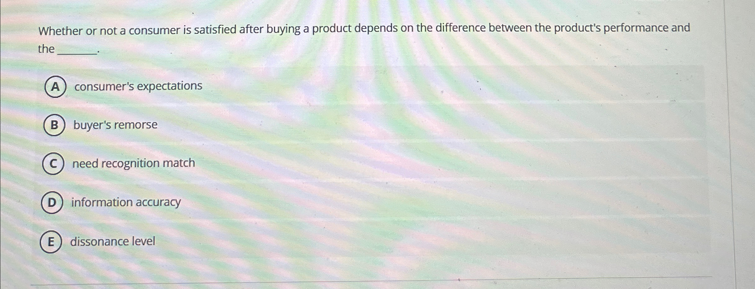  Whether or not a consumer is satisfied after buying a product