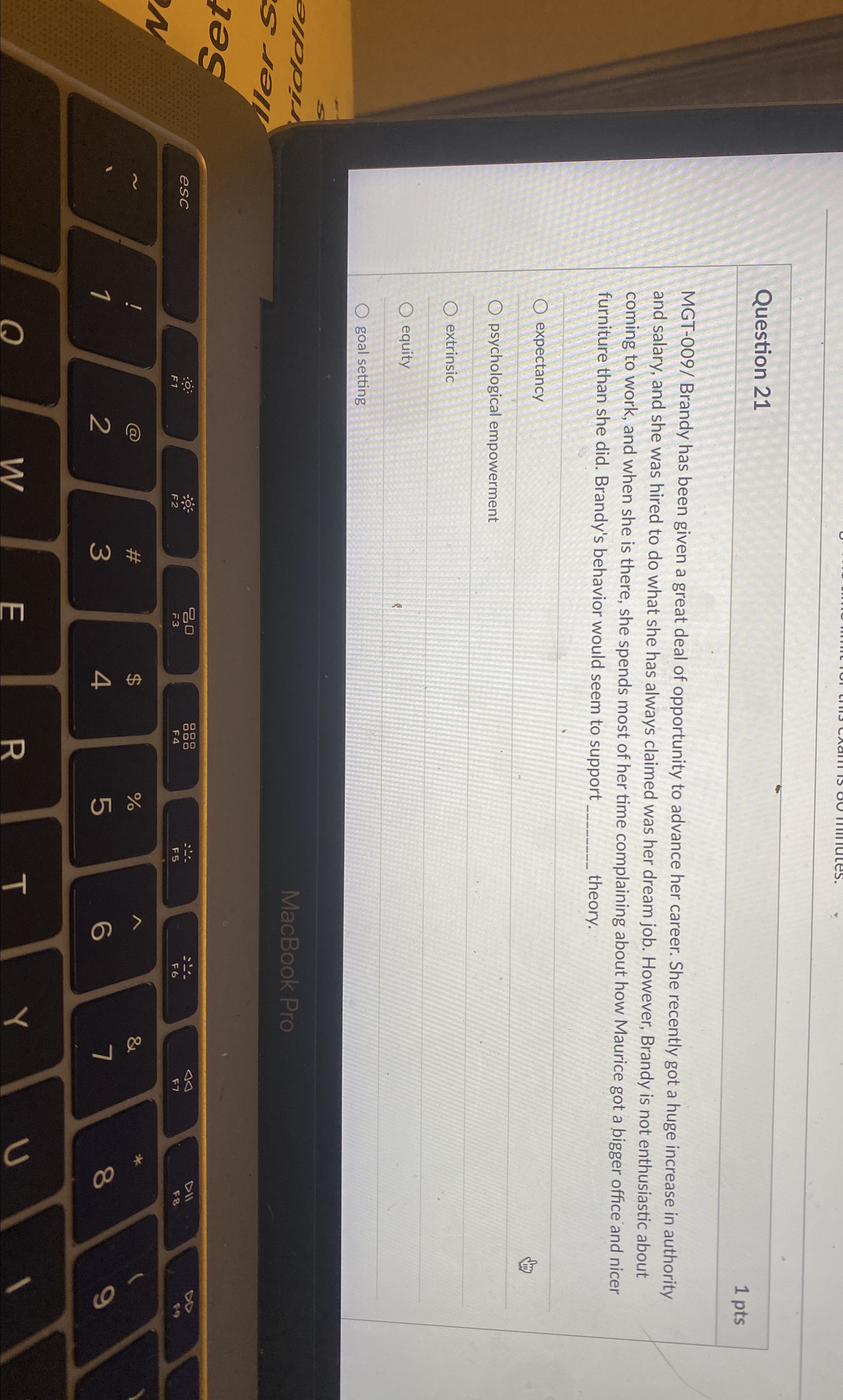  Question 21 1 pts MGT-009/ Brandy has been given a great