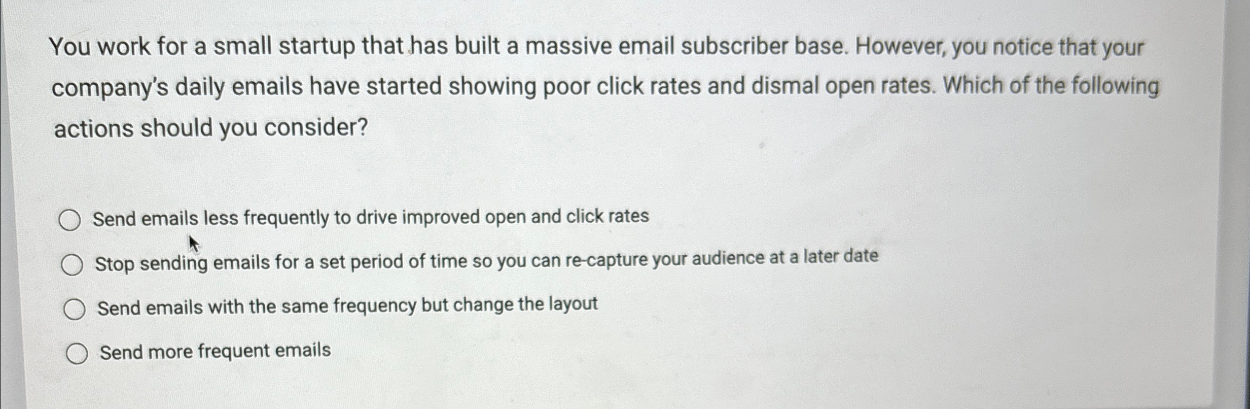  You work for a small startup that has built a massive