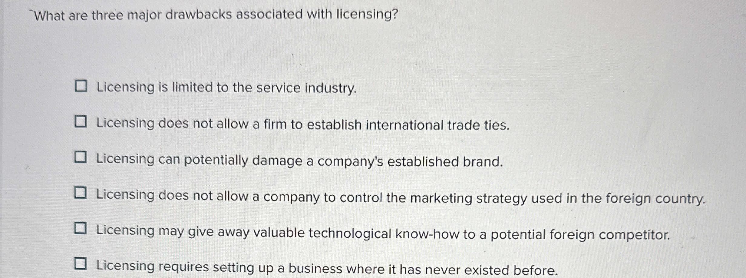  What are three major drawbacks associated with licensing? Licensing is limited