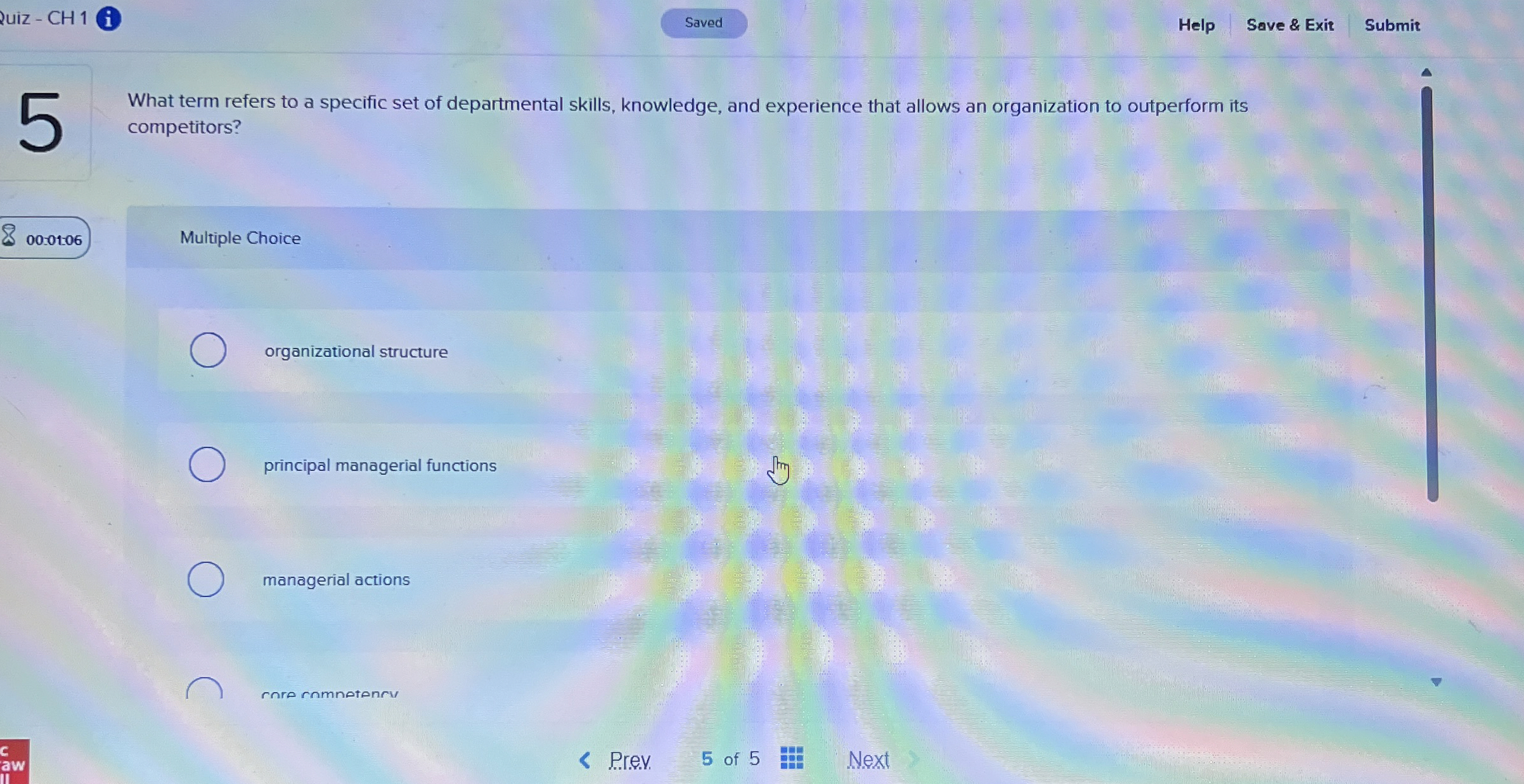  uiz - CH 1 i Saved Help Save & Exit Submit