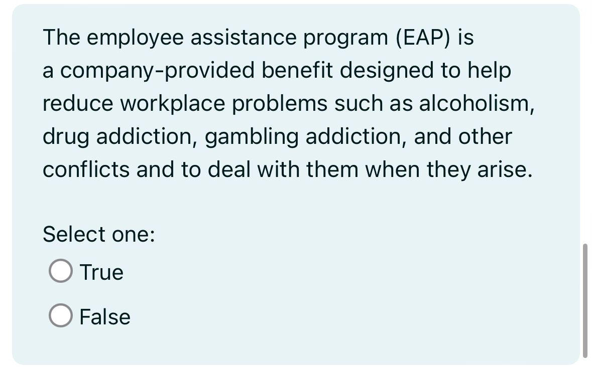  The employee assistance program (EAP) is a company-provided benefit designed to