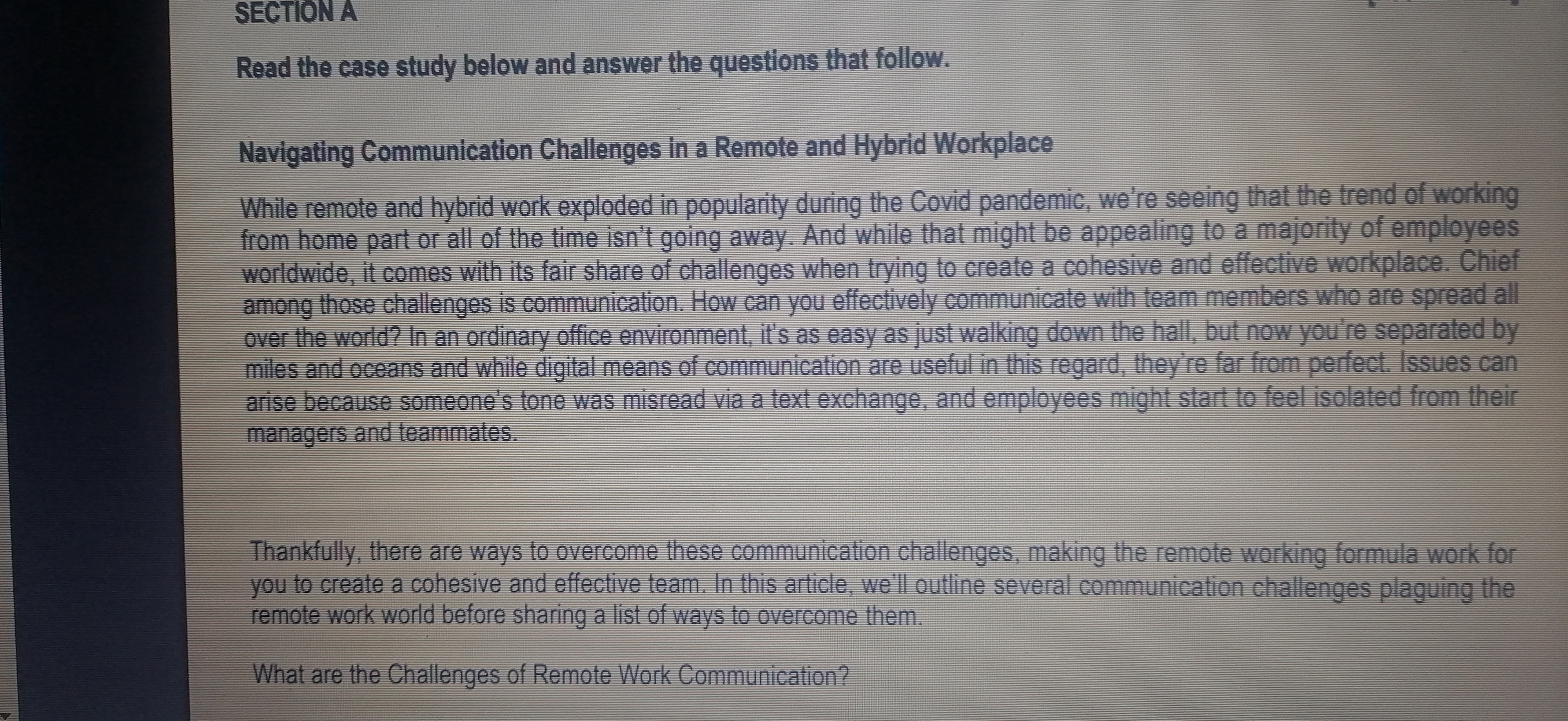  SECTIONA Read the case study below and answer the questions that