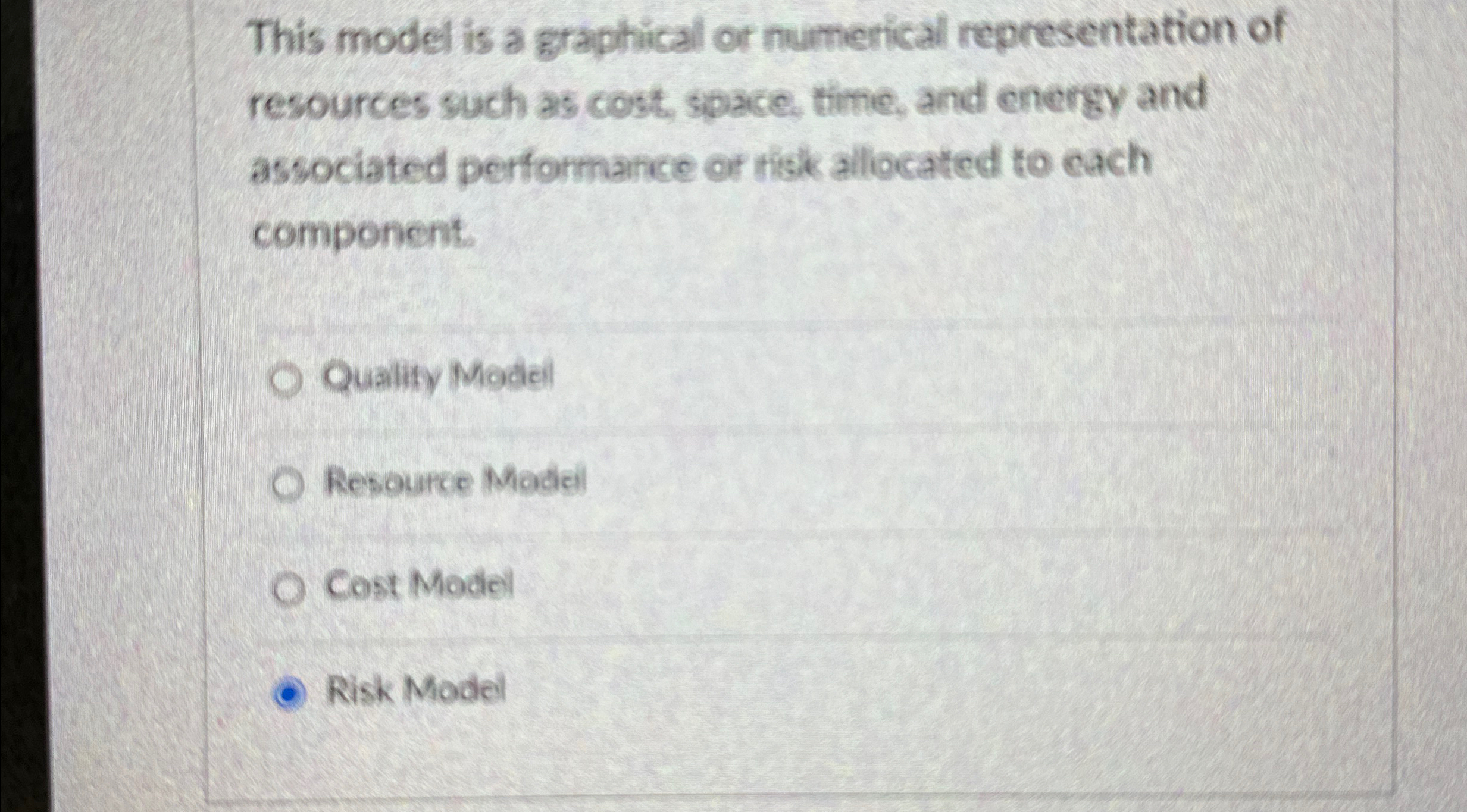  This model is a graphical or numerical representation of resources such