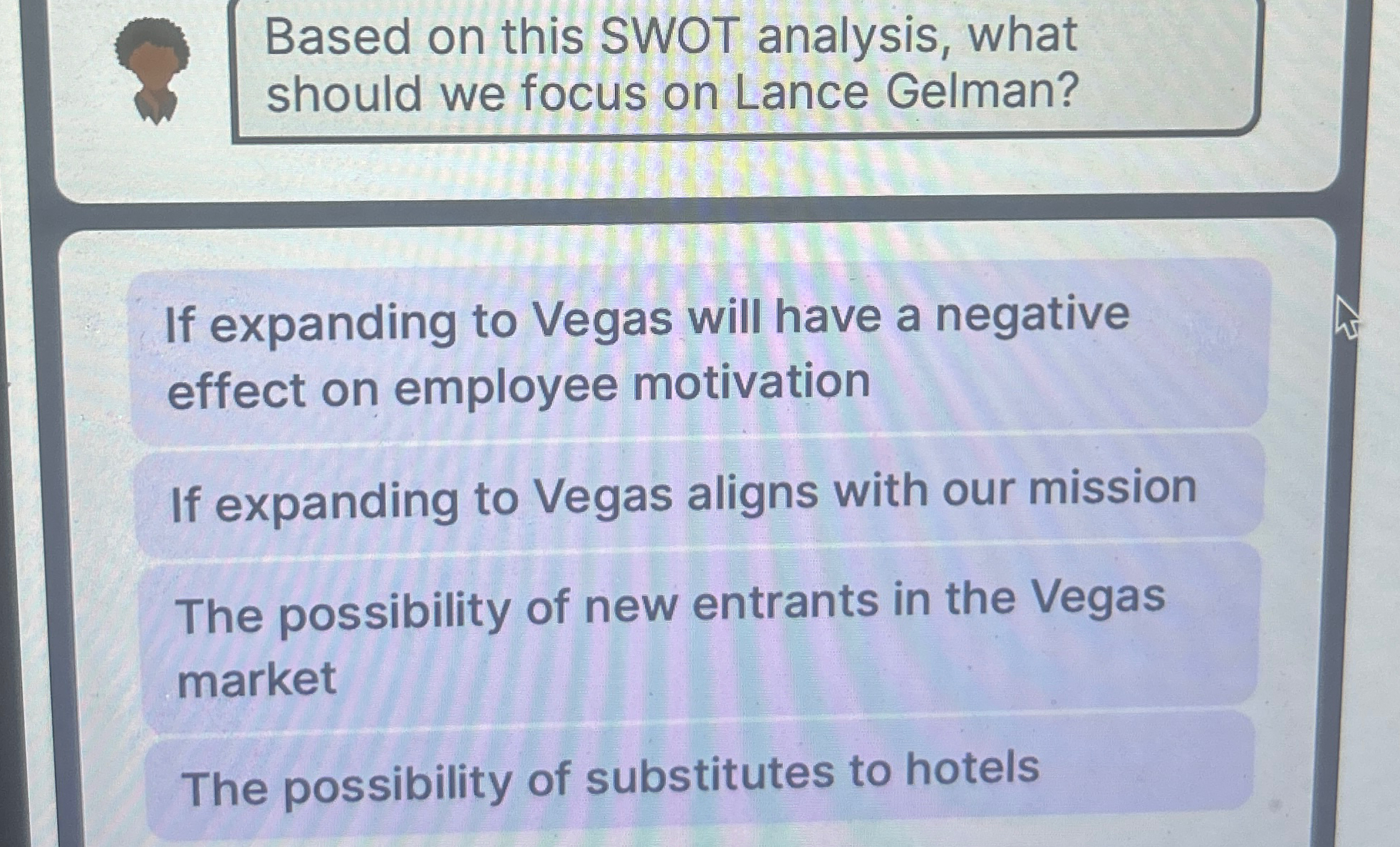  Based on this SWOT analysis, what should we focus on Lance