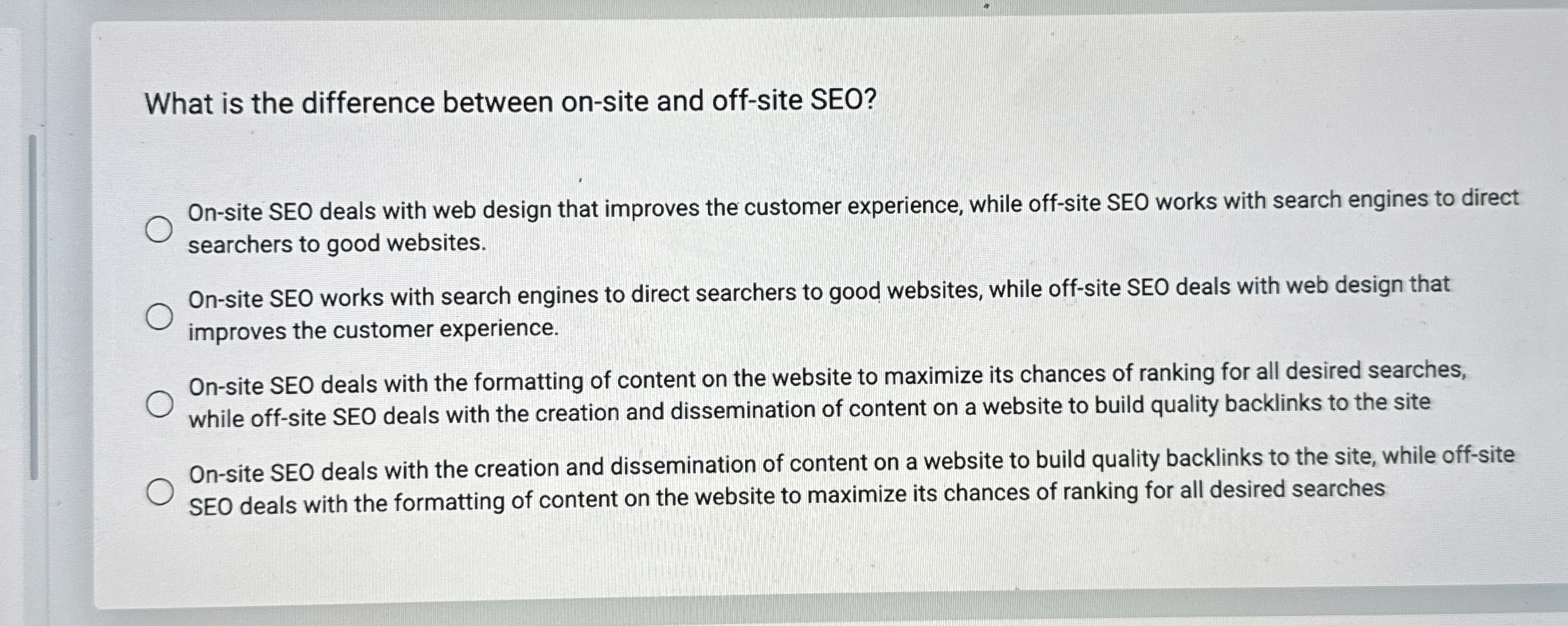  What is the difference between on-site and off-site SEO? On-site SEO