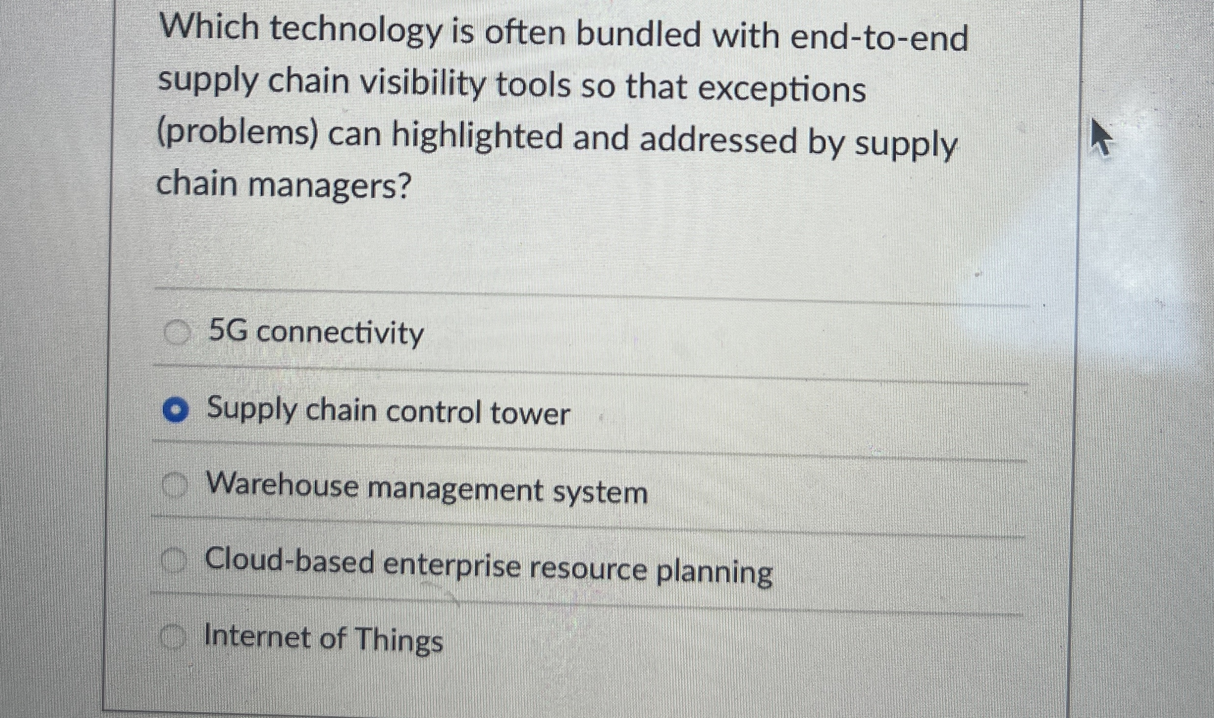  Which technology is often bundled with end-to-end supply chain visibility tools
