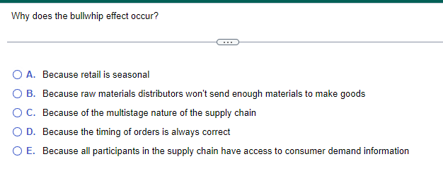  Why does the bullwhip effect occur? A. Because retail is seasonal
