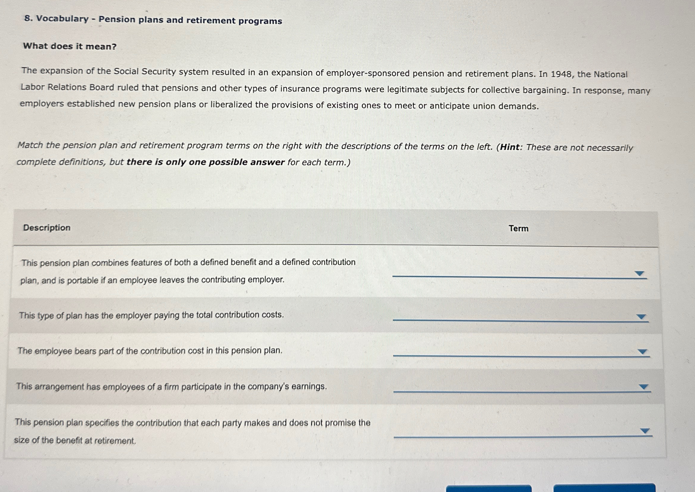  Vocabulary - Pension plans and retirement programs What does it mean?