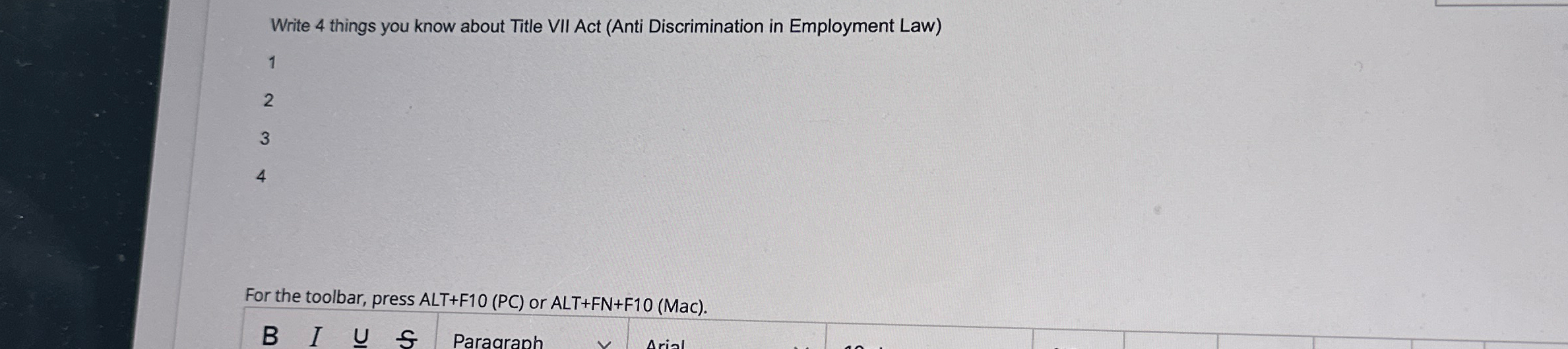  Write 4 things you know about Title VII Act (Anti Discrimination
