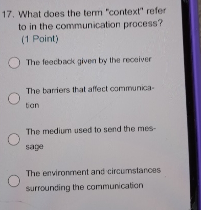  What does the term "context" refer to in the communication process?