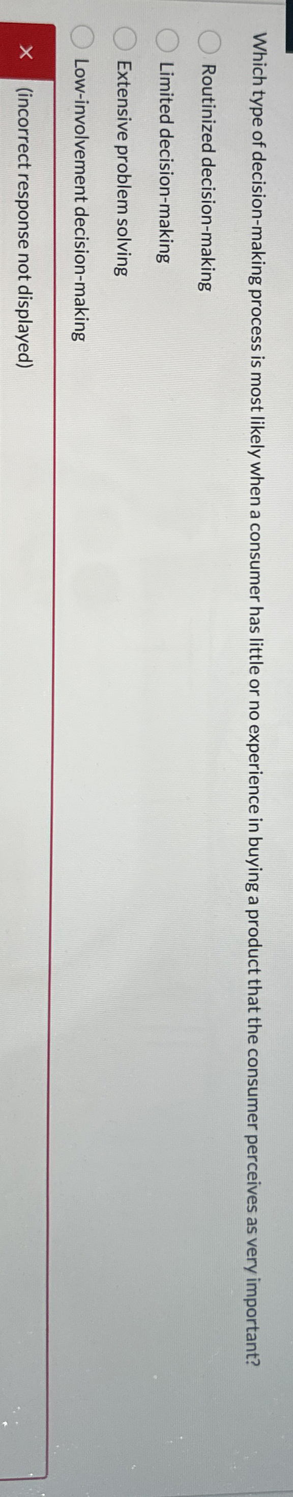  Which type of decision-making process is most likely when a consumer