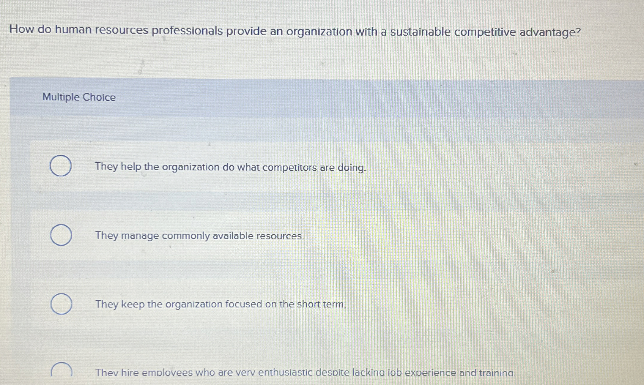  How do human resources professionals provide an organization with a sustainable