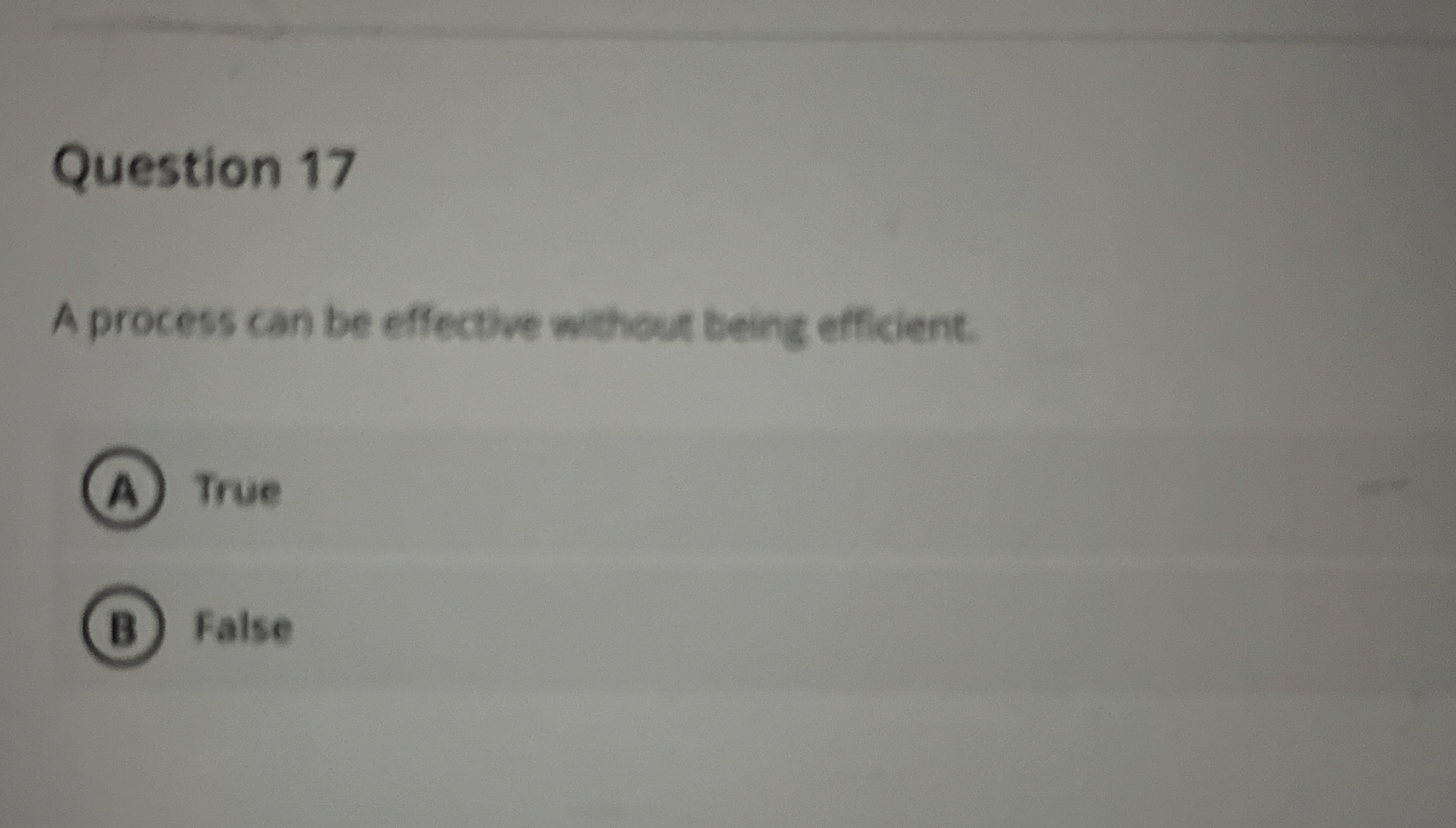  Question 17 A process can be effecture without being efficient. True