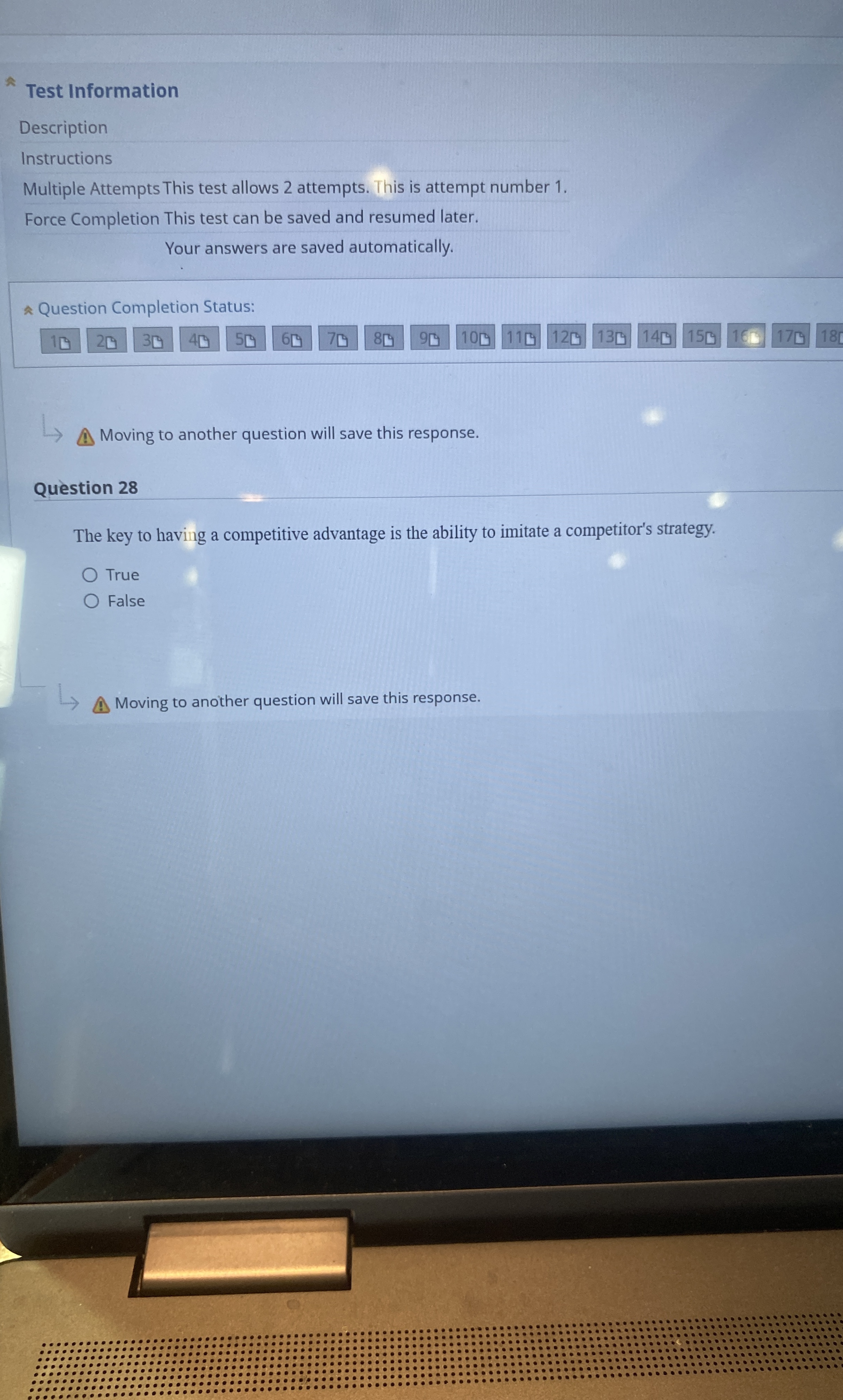  Moving to another question will save this response. Question 28 The