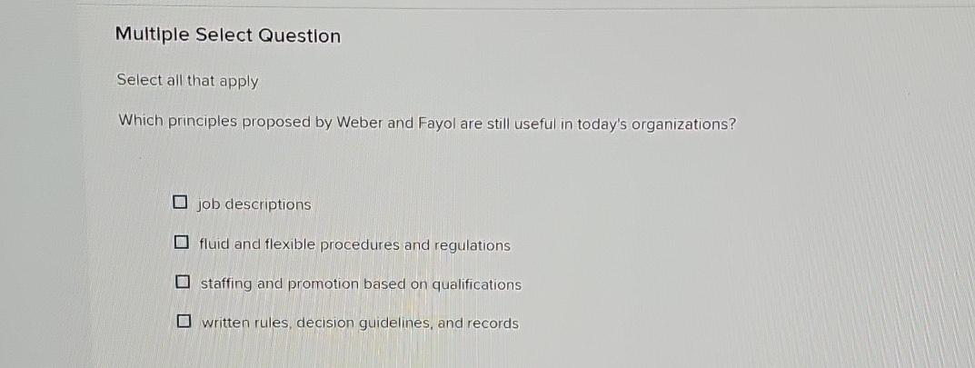  Multiple Select Question Select all that apply Which principles proposed by