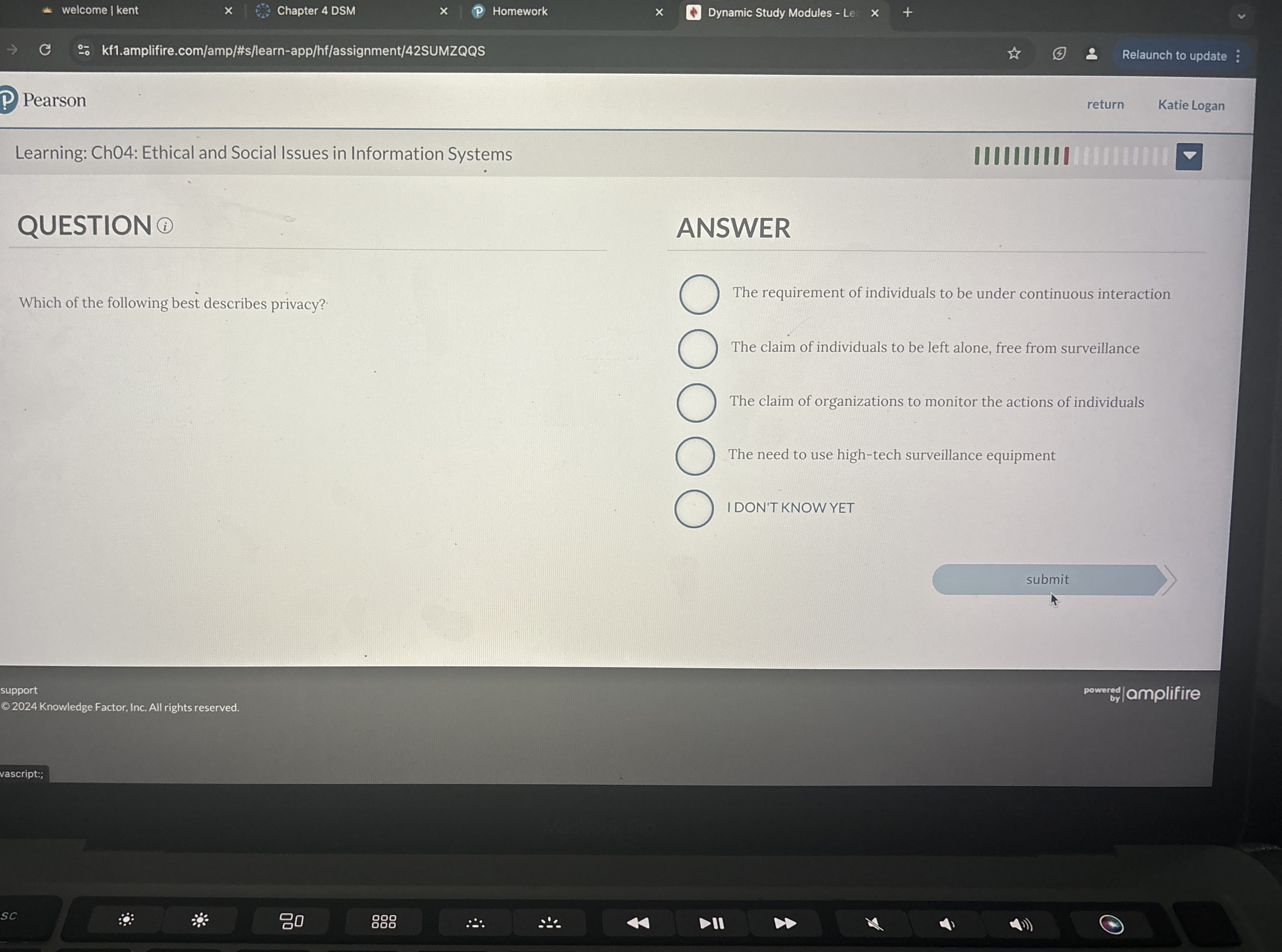  Learning: Ch04: Ethical and Social Issues in Information Systems QUESTION (i)